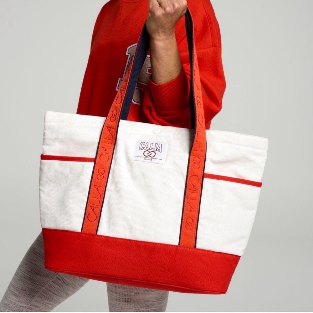 CALIA Carrie Underwood Corduroy Tote Bag Gym Yoga White Red Women NEW 1690